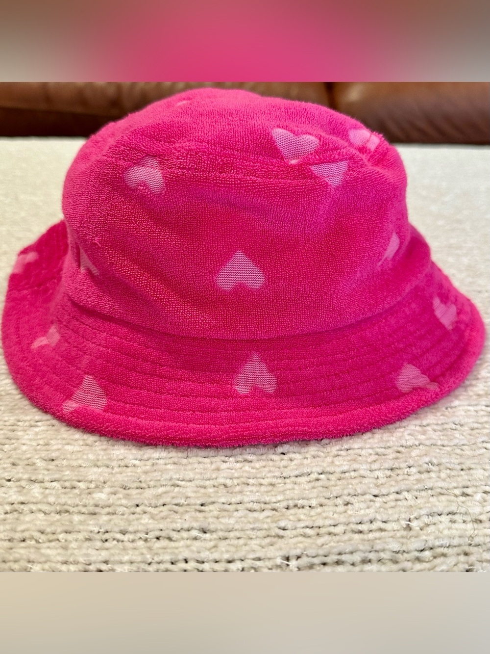 2T Heart Pattern terry cloth Pink Bucket Hat